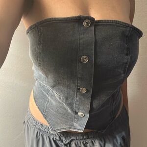 Black Denim Sleeveless & Strapless Vest
